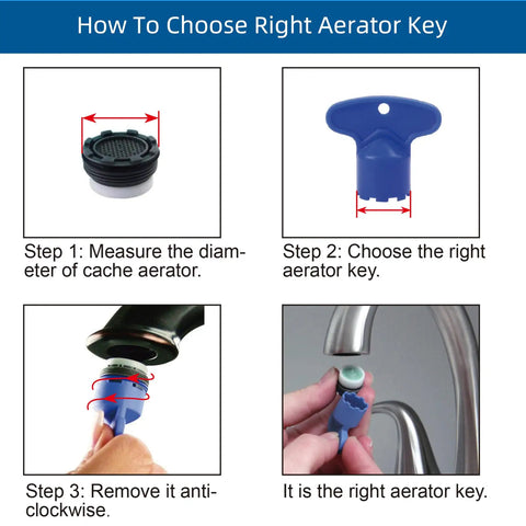 Garden Hose Adapter Kit With Faucet Aerator Key For Bathroom And Kitchen All In One Multi Thread Sink Swivel Faucet Aerator Adapter To Connect Garden Hose Chrome Finish, blue aerator key steps