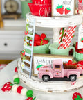 Pink Strawberry Pickup Truck Decor With Realistic Faux Strawberries For A Cute Cozy Farmhouse Tiered Tray Accent In Spring Country Kitchen Home Office And Living Space Display