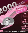 Shall 4V Cordless Electric Scissors With Safety Lock And Led Light showing 2000mAh battery, designed for efficient cutting of various materials.