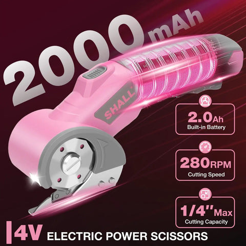 Shall 4V Cordless Electric Scissors With Safety Lock And Led Light showing 2000mAh battery, designed for efficient cutting of various materials.