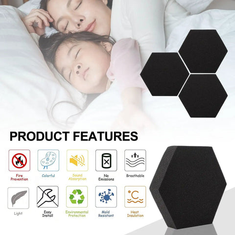 Heavy Duty Hexagon Acoustic Foam Panels For Home Studios And Offices Built Tough Soundproofing Tiles with features displayed.