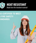Person wearing hard hat with heat resistant text, holding documents, related to Fluorescent Light Covers For Ceiling Lights 4 Pack Magnetic 2x4 Ft Glare Reduction For Classroom And Office Autumn Leaves Design Easy Magnetic Installation To Boost Focus And Boss Level Productivity.