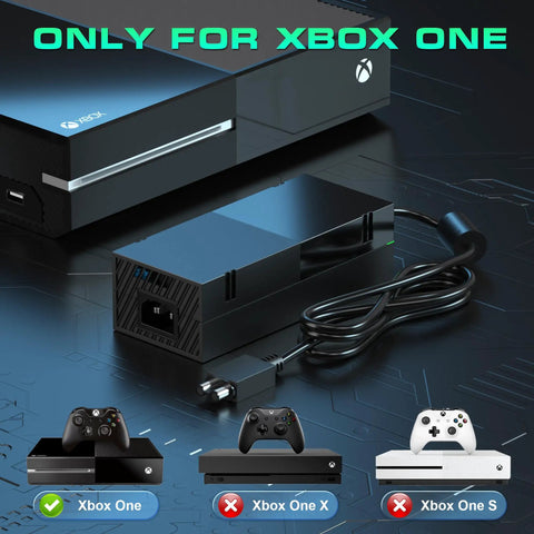Xbox One Power Supply Adapter Replacement Brick 100 240V Global Voltage Compatible With Xbox One And Xbox 360 DC 22V Output attached to Xbox One console