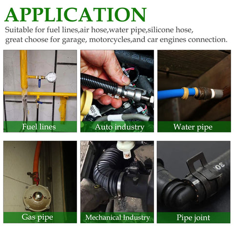 Application of 40 Pcs Two Fifth Inch ID Spring Band Type Clamps Black Hose Clips for fuel lines, auto industry, water pipes.
