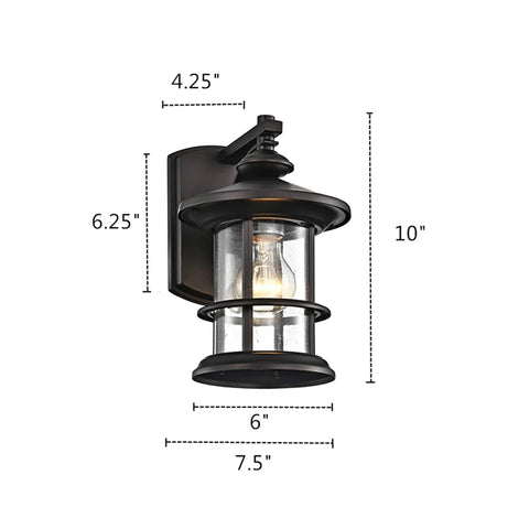100W Max Vintage Farmhouse Outdoor Wall Light With Oil Rubbed Bronze Finish, 10 Inch Metal Exterior Sconce, Clear Seedy Glass