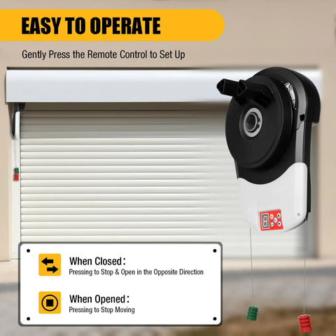 Beefy 110V Roller Door Opener With Two Remotes For Garage And Industrial Shutters Powerful 800N Motor Easy Remote Control System For Home And Commercial Use on white roller door
