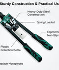 Billion Gold Heavy Duty Double Handle Rivet Gun With Spring Loaded Fast Release Mechanism For Effortless Operation And Reduced Hand Fatigue Professional Grade Leverage Tool For Rapid Riveting Workflows, featuring ergonomic non-slip grips and plastic collection bottle.