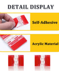 Detail display image of Sixteen Pack Clear Acrylic Self Adhesive Hinges 35X25 Millimeter showcasing self-adhesive feature and material.