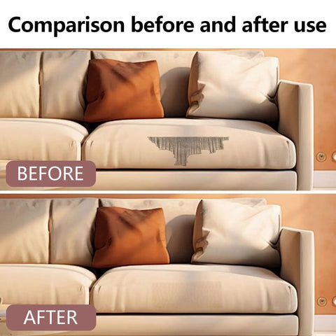 Comparison of couch repair showing Self Adhesive Leather Repair Tape In Classic Black Go To Heavy Duty Vinyl Patch used.