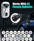 Slick Home Level 2 EV Charger With 48 Amp Output 9X Faster Charging and compatible vehicles, NEMA 14-50 plug shown.