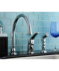 Chatham Style Single Lever Kitchen Faucet With Sprayer For 3 Hole Install 9 Inch Goose Neck Polished Chrome Solid Brass 1.8 GPM