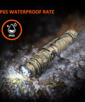 Rechargeable 1800 Lumen Twist Flashlight With 3 Color Modes White Green Red, Adjustable 90 Degree Beam, Camo Body, 360 Rotary Clip, Waterproof LED Torch in water displaying IP65 waterproofing.