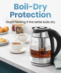 Electric Kettle With Temperature Control And Removable Infuser, Glass 1.8L on kitchen counter with tea setup