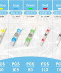 Heat shrink solder-seal butt connector kit with 5 colors (Yellow, Blue, Green, Red, White) for 26-10 AWG; 455 pcs total.