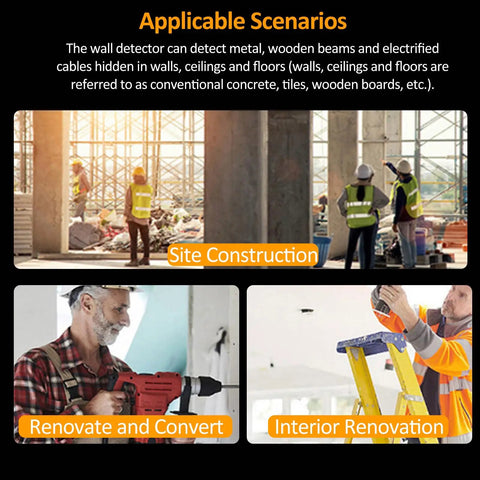 Stud Finder Wall Scanner 6 In Stud Detector With Lcd Display Alarm Magnet for wood, metal, AC wire detection in site construction.
