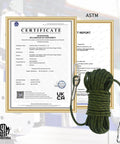Rugged 10 Millimeter Climbing Rope With Two Steel Hooks For Outdoor Rescue And Rappelling, green rope with certification.