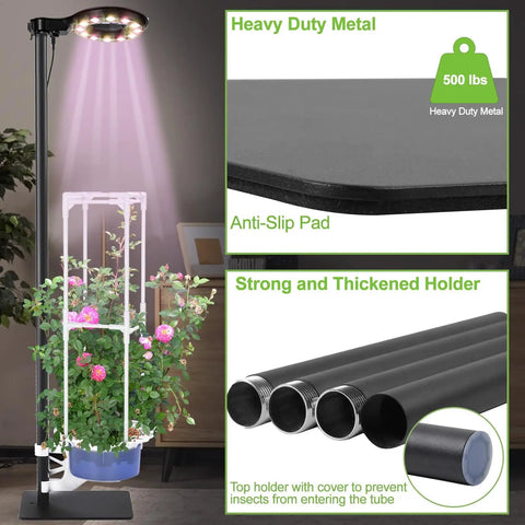 Indoor Hydroponics Tower Grow Kit With LED Grow Light for herbs, vegetables and microgreens, heavy duty metal stand, trellis support