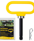 Magnetic Hitch Pin For Mowers And Trailers, Beefy Built 1500 Pounds Neodymium Magnet, One Half Inch Shaft, shown with packaging