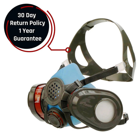 Lightweight Half Face Respirator Mask With A2P3 Cartridges For Organic Vapors And Dust, Push To Seal Fit Check