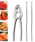 Three Piece Lobster Crackers And Picks Set Stainless Steel Crab Leg Tools Includes One Lobster Cracker And Two Forks