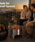 Portable 14 Inch Folding Campfire Grill With Carry Bag Stainless Steel Charcoal Grill For Camping Bonfires Picnics And Backyard Cooking Lightweight Durable Outdoor BBQ Gear on balcony