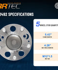 2 Pack Rear Wheel Hub And Bearing Assembly For Hyundai Elantra 2011 To 2016 Elantra Coupe 2013 To 2014 Elantra GT 2013 To 2017 Veloster 2012 To 2017 And Kia Forte Forte Koup Forte5 2014 To 2018 Pair Durable Beefed Up Replacement Bearings, showing front view with bolt circle and size specifications.