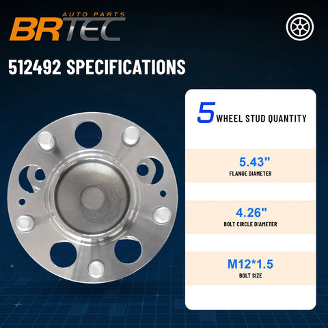 2 Pack Rear Wheel Hub And Bearing Assembly For Hyundai Elantra 2011 To 2016 Elantra Coupe 2013 To 2014 Elantra GT 2013 To 2017 Veloster 2012 To 2017 And Kia Forte Forte Koup Forte5 2014 To 2018 Pair Durable Beefed Up Replacement Bearings, showing front view with bolt circle and size specifications.