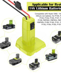 18V Battery Adapter For Power Wheel Conversion Kit With Switch Fuses And Wire Terminals 12 AWG Wire showing compatibility with Ryobi batteries