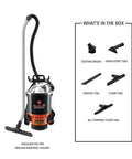 Backpack Pro Vacuum With HEPA Media Filter And Extra Long Cord Lightweight Bagged Cleaning System shown with included accessories.