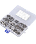 80 Piece Stainless Steel Hose Clamp Assortment Kit With Pliers And Case For Auto Work, Rust Proof Clamping Tools For Plumbing Or Repair Jobs No Leaks Guaranteed To Get The Job Done Right. 80-piece stainless steel hose clamp kit in labeled plastic case
