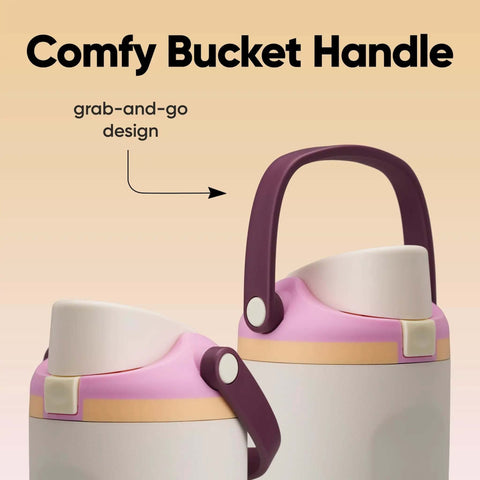 Close-up of FreeSip 2-In-1 Spout Water Bottle with Built-In Straw and Bucket Handle, showing grab-and-go handle design.