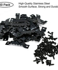 Heavy Duty Sawtooth Picture Hangers 50 Pack With Screws Built Tough For Hanging Canvas Frames Photos Clocks Paintings Artwork And Wall Decor Up To 50 Lbs Hang Like A Pro, showing black steel hangers and screws