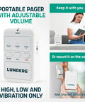 Wireless Early Alert Bed Alarm System for Seniors and Fall Prevention, No Wires, No Bedside Noise, Alerts Sent to Your Pager, Keeps Loved Ones Dignified While Boosting Nighttime Safety. Portable pager with adjustable volume and wall bracket