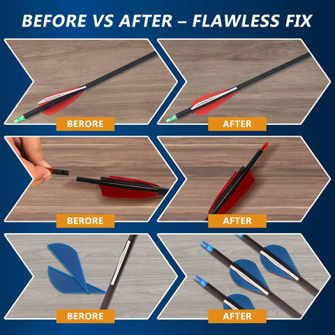 Heavy Duty Fletching Glue Kit 100g Pro Grade Instant Bond For Carbon, Aluminum And Wood Arrows Clear Adhesive Before and After