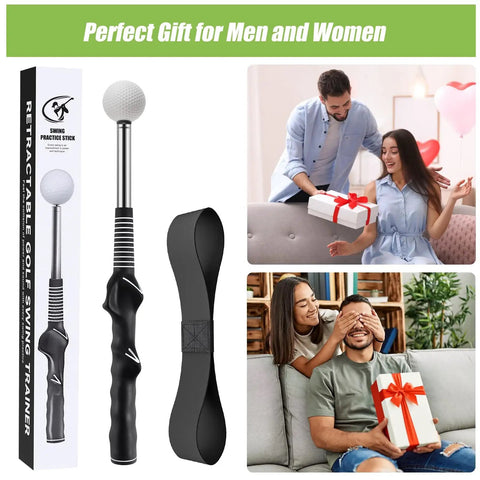 Retractable Golf Swing Trainer With Audible Click Feedback For Realistic Swing Right Handed Grip Trainer, gift box image.