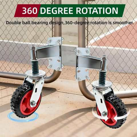 Heavy Duty Gate Wheel Caster For Metal And Wood Gates, 8 Inch Wheel, 360 Degree Swivel Spring Loaded, installed on gate