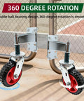 Heavy Duty 6 Inch Gate Wheel With Spring Loaded Shock Absorber Handles 700 Lbs showing 360-degree rotation and rubber tire.