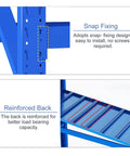 Heavy Duty Garage Shelving Unit, Adjustable Steel Storage Rack With No Sweat Snap Assembly close-up of snap fixing and reinforced back design.