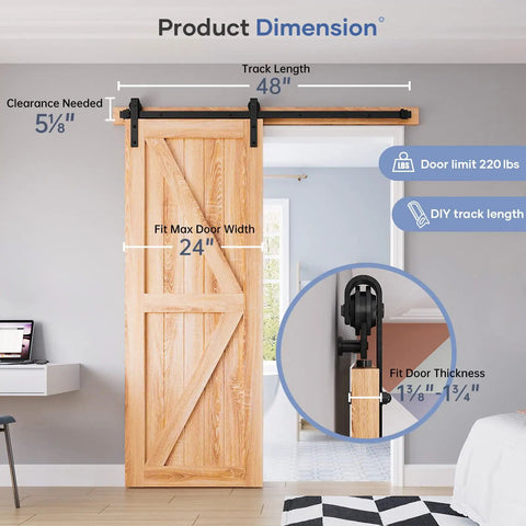 4 Ft Sliding Barn Door Hardware Track Kit With J Pulley Buttery Smooth Quiet Rollers Easy Install For 24 Inch Wide Single Door Aluminum Black Powder Coat Ball Bearing Roller System