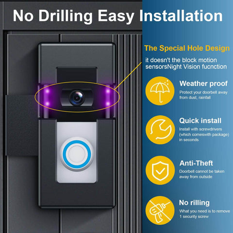 Anti-Theft Video Doorbell Mount for Blink and Ring, Adjustable No-Drill Bracket installed on wall emphasizing easy installation