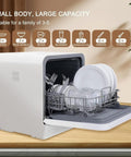 Portable Countertop Dishwasher With Built In Water Tank And Pull Rack features plates, glasses, and cutlery in compact design for saving space.