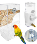 Top Shelf No Sweat Automatic Bird Feeder And Water Dispenser Set with transparent container for parrots and cockatiels.