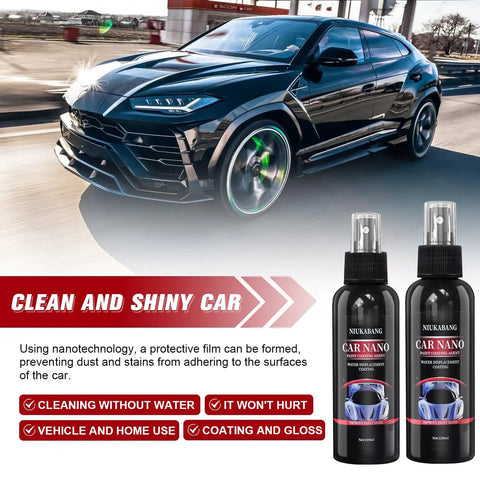 Car Nano Paint Coating Kit 120ml Plus 100ml Water Displacement Scratch Repair Spray Nano Ceramic Coating with car in background