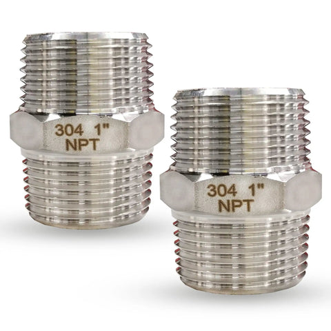 1 Inch Male Hex Nipple Pipe Fittings 304 Stainless Steel NPT Threaded Equal Nipples For Two Pipes Straight Connectors Pack Of 2
