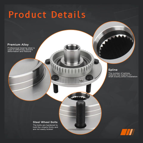 Close-up of premium alloy front wheel hub bearing kit for 2003 2009 Kia Sorento 4WD with ABS, showing spline and steel wheel bolts.