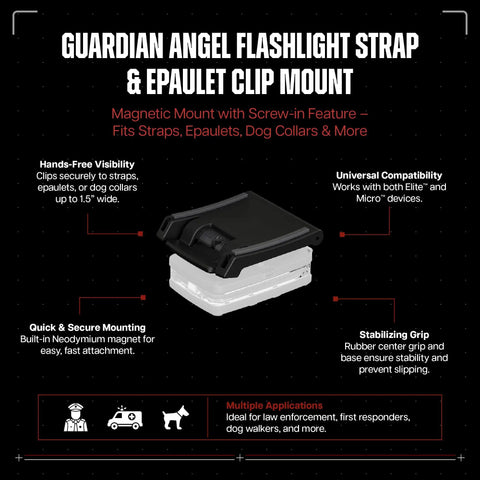 Hands Free Flashlight Strap Mount With Epaulet Clip for Uniform Epaulets and Shoulder Straps Magnetic Mount With Screw In Feature