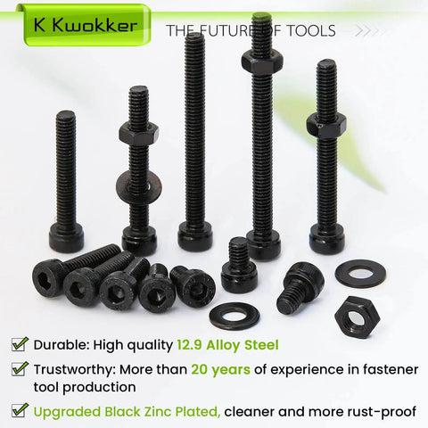 All In One 900 Piece M4 Nuts Bolts And Washers Set 4mm To 45mm Upgraded Zinc Plated 12.9 Alloy Steel Hex Socket Head Cap Screws