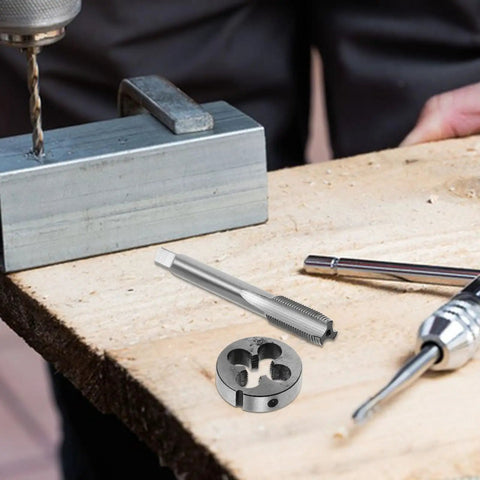 Rock Solid Precision Thread Tap And Die Set With Straight Flute Design For Handheld Convenience And Metal Construction, Perfect For Rapid Thread Repair And DIY Maintenance Tasks That You Can Actually Feel In Your Hands. steel tap and die set for metal thread repair on workbench
