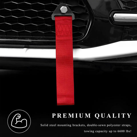 Heavy Duty Nylon Tow Strap For Cars And Trucks 2205 Pound Street Tough Snatch Recovery Rope with red strap and steel bolt.