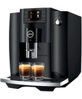 NoDrama Automatic Coffee Machine With OneTouch Espresso Brewing Milk Froth And Rapid SelfClean Design Programmable Strength Volume Controls For Smooth Daily Grinds In Piano Black featuring dual glasses of espresso.